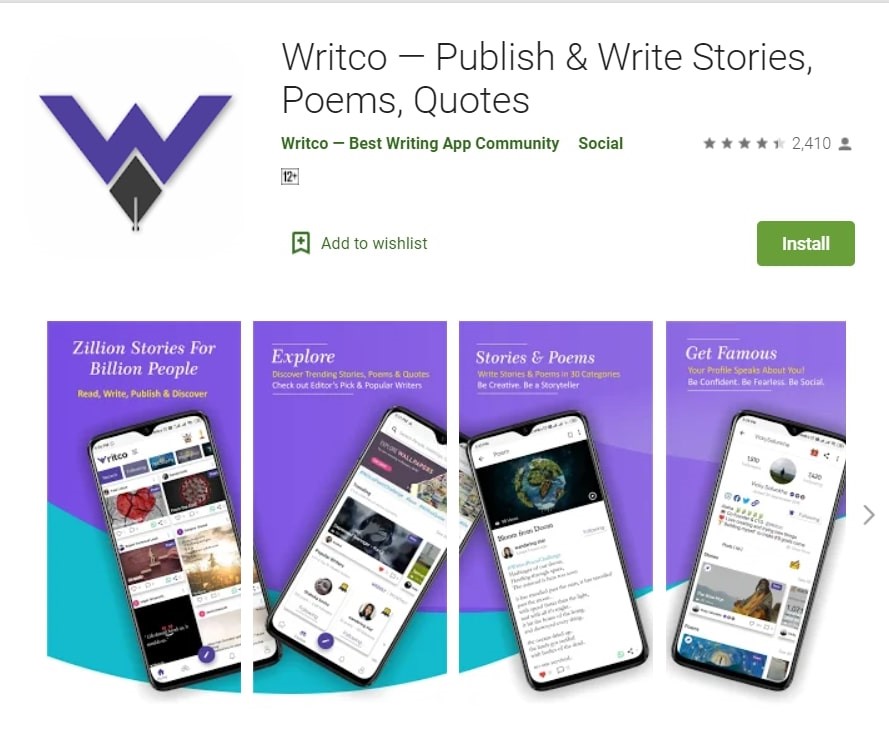 Writco App: Publish and Write Stories